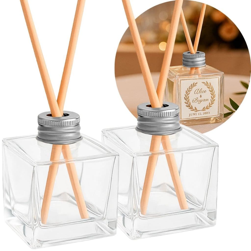 Kit 05 Frascos de Vidro Cubo 50ml Para Difusosr Aromatizador De Ambiente + Varetas