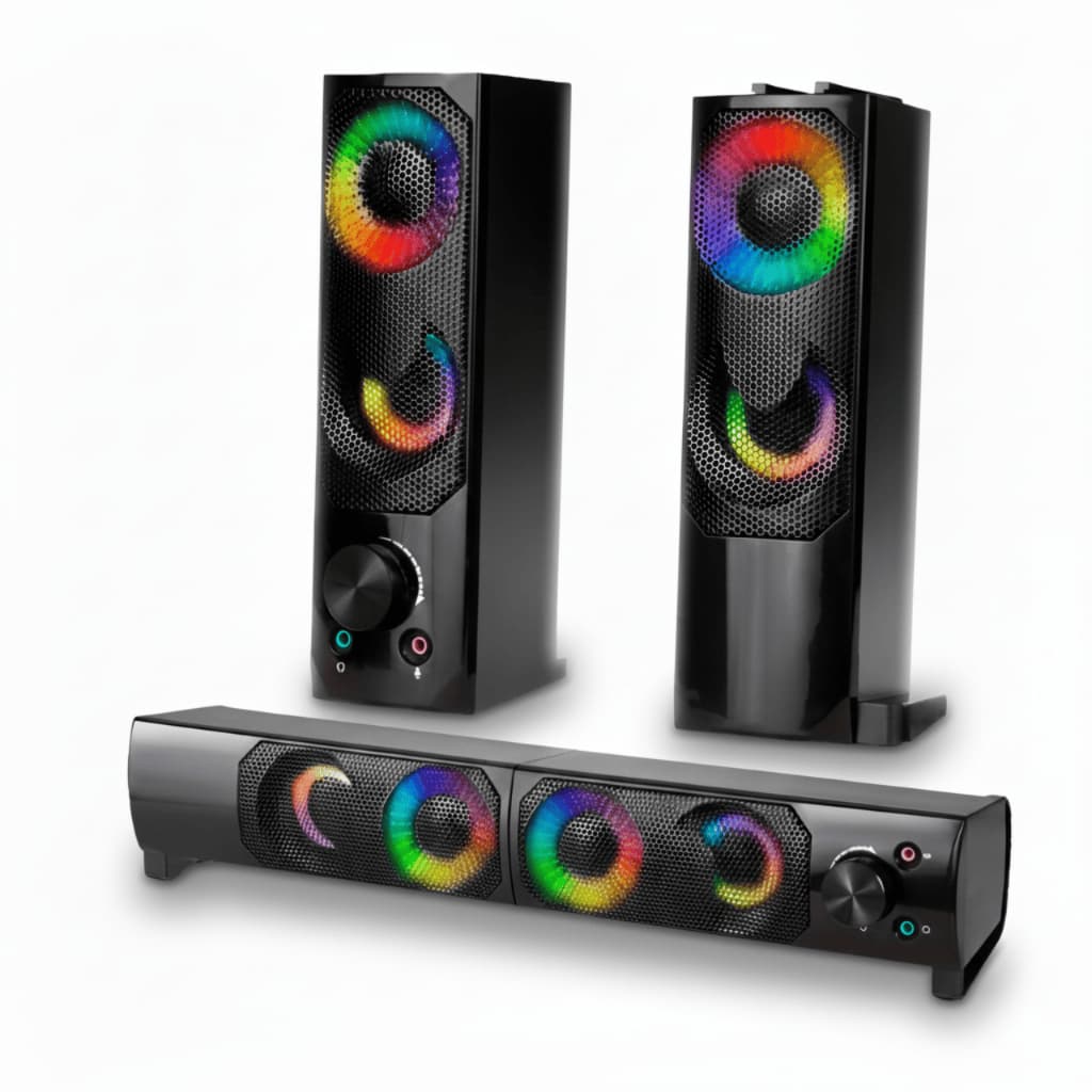 Caixa de Som Gamer RGB Soundbar 2 em 1 USB P2 Surround Aportex PC com Tamanhos Variados