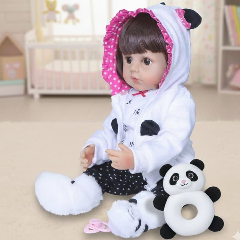 Bebe Reborn Panda De Silicone Marca New Happy Com Pelúcia
