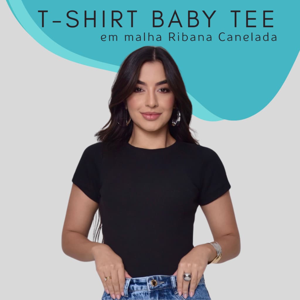 Camiseta Baby Tee Slim Fit Blusa Manga Curta Ribana Canelada