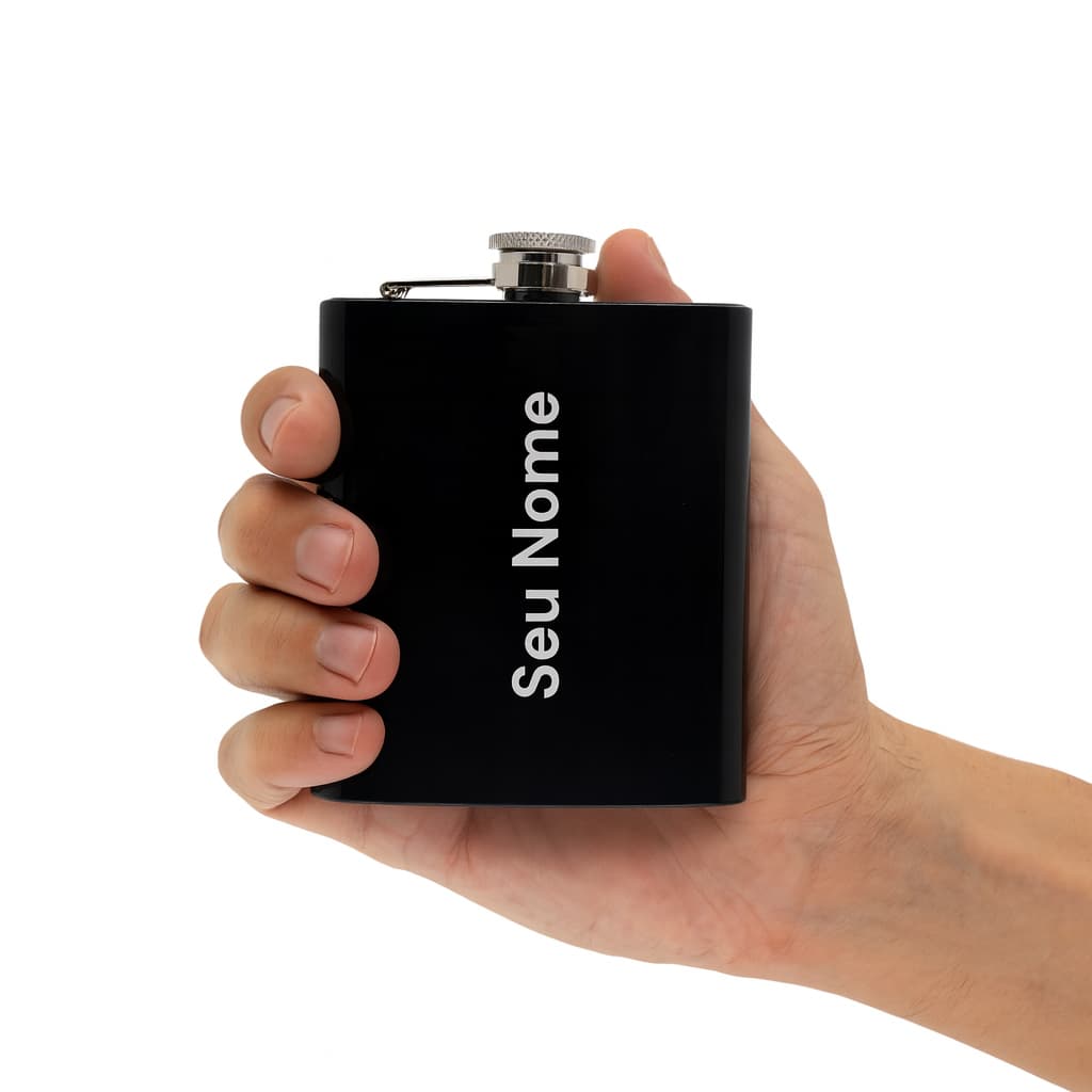 Cantil Personalizado com Nome 210ml Presente Pai Cantil Preto Natal
