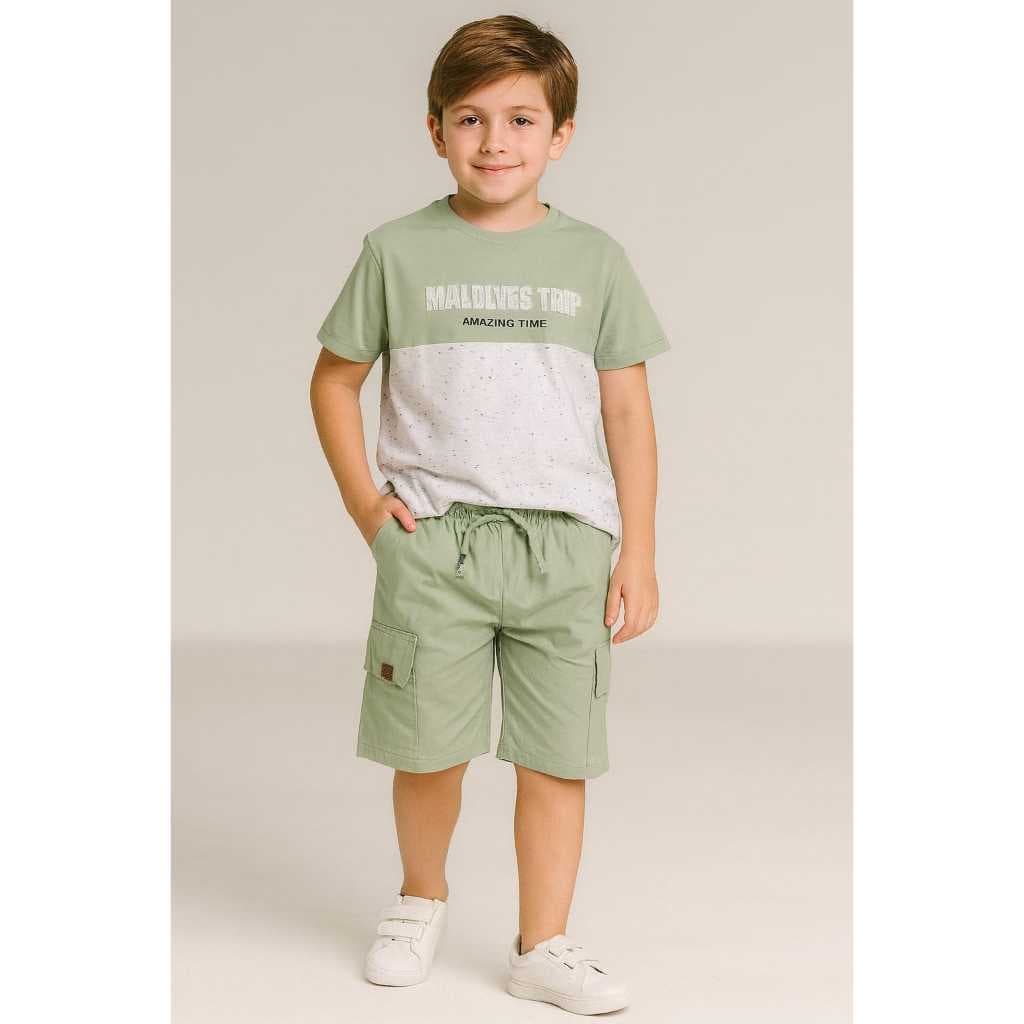 Conjunto Infantil Menino Verão – Camiseta + Bermuda | Tamanhos 8, 10 e 12 | Confortável e Estiloso