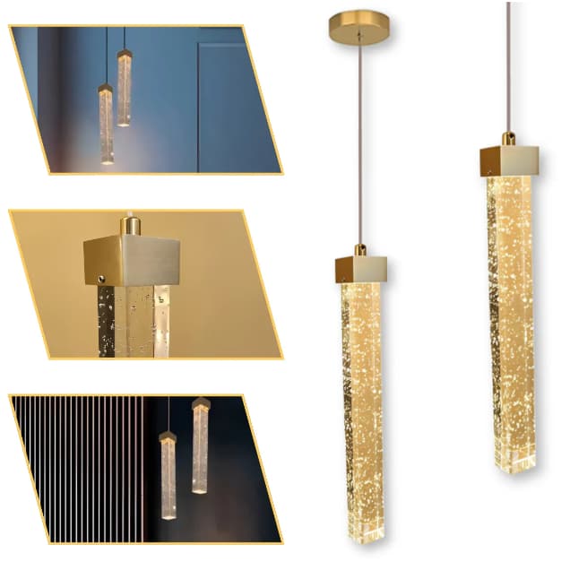 Kit 2 Pendente Led Bolhas De Cristal Quadrado Bivolt 3 Em 1 Iluminação Luz Quente Neutra Fria