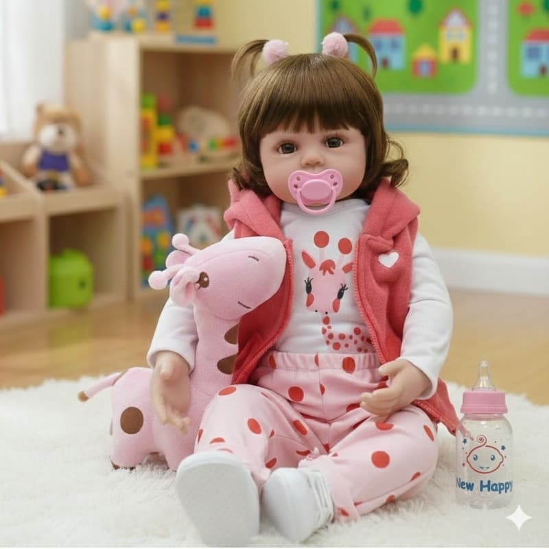 BEBÊ REBORN GIRAFINHA MENINA COM PELÚCIA PODE DSR BANHO