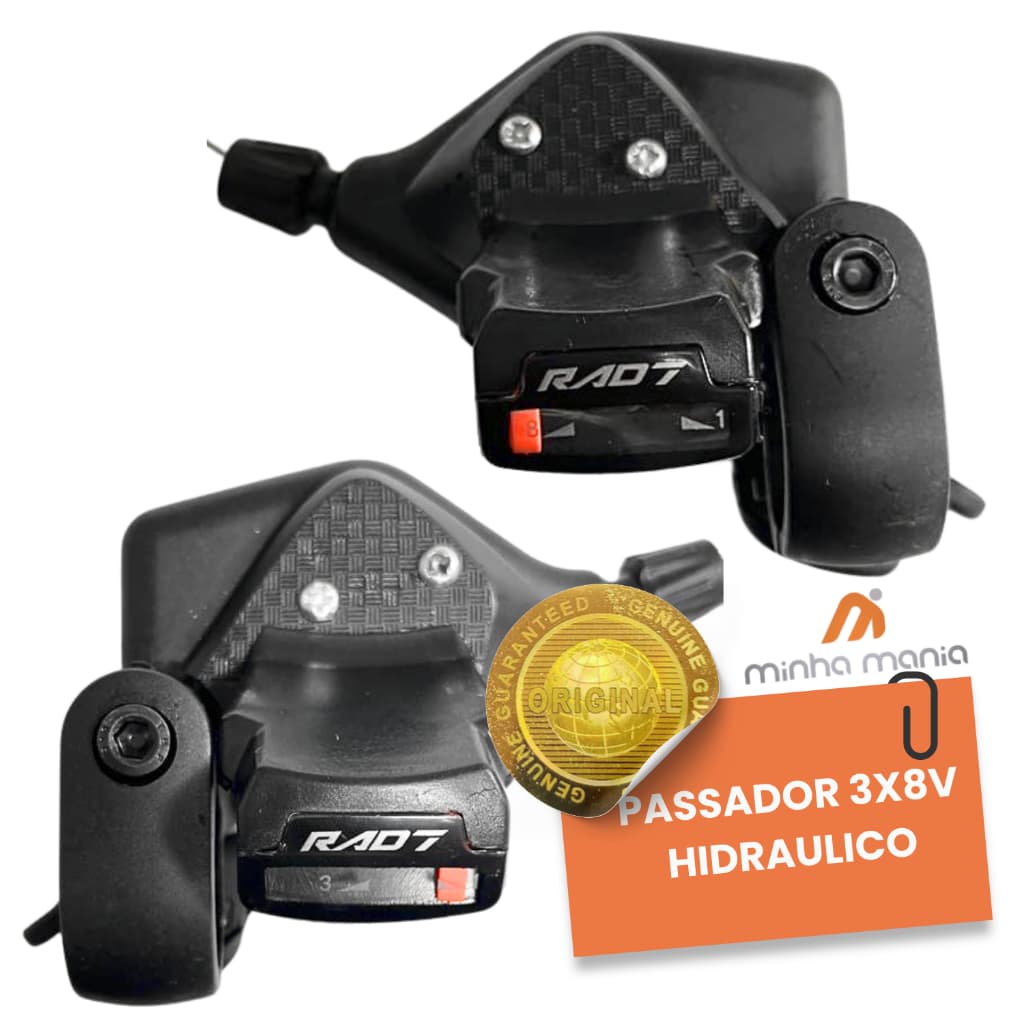 Alavanca de Câmbio Rapid-Fire Rad7 3x8V Preto Passador de Marcha para Bicicleta MTB