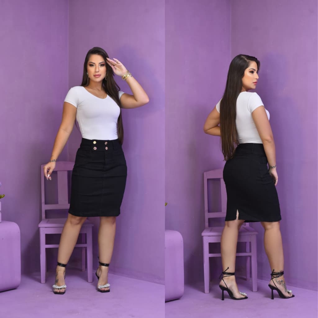 Saia Jeans Midi Evangélica Cintura Alta com Botões Elegante Confortável e Versátil