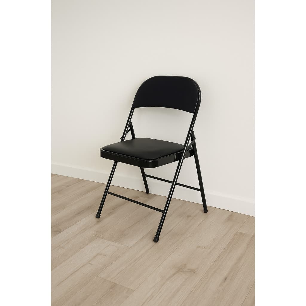 Cadeira Dobrável Almofadada Aço Portátil Preto Suporta 160kg Chair Dance Igreja Armazenagem Fácil