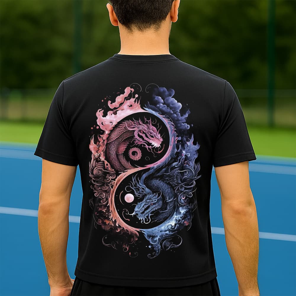 Camiseta Dry Fit Masculina Estampada Ying Yang Dragões P ao GG Leve Respirável Academia Treino