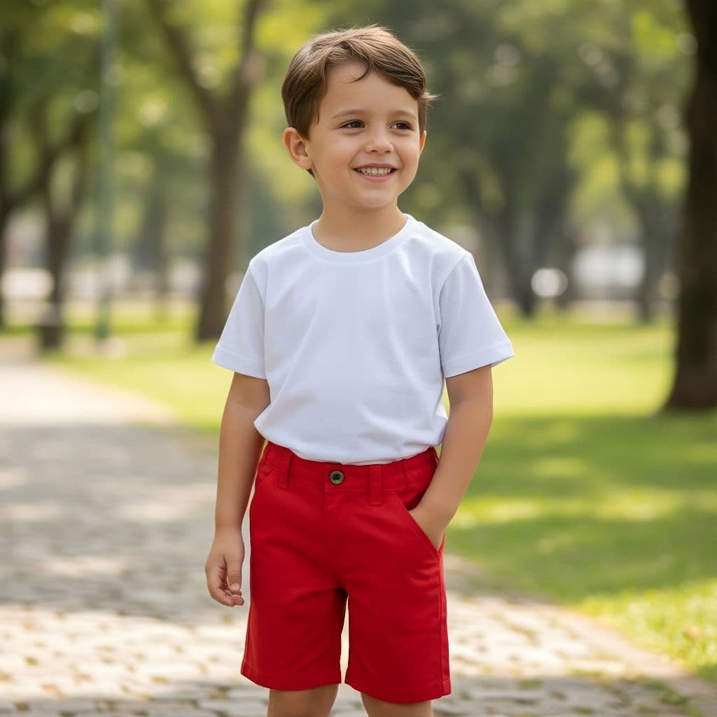 Conjunto Infantil Miguelito Menino Festa Natal Ano Novo Reveillon Camiseta Algodão Bermuda Sarja