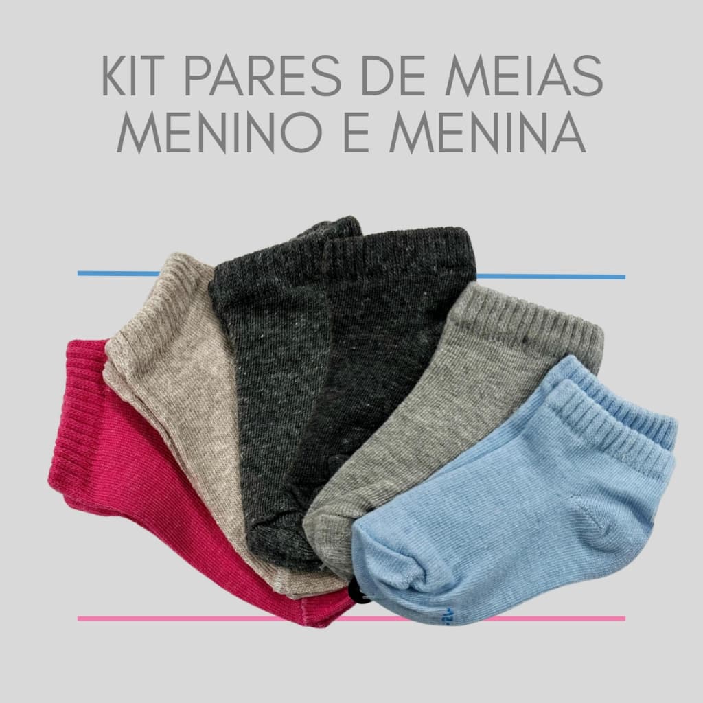 Meias Cano Baixo Algodão Infantil Kit Econômico Confortáveis KITBB-K-C1