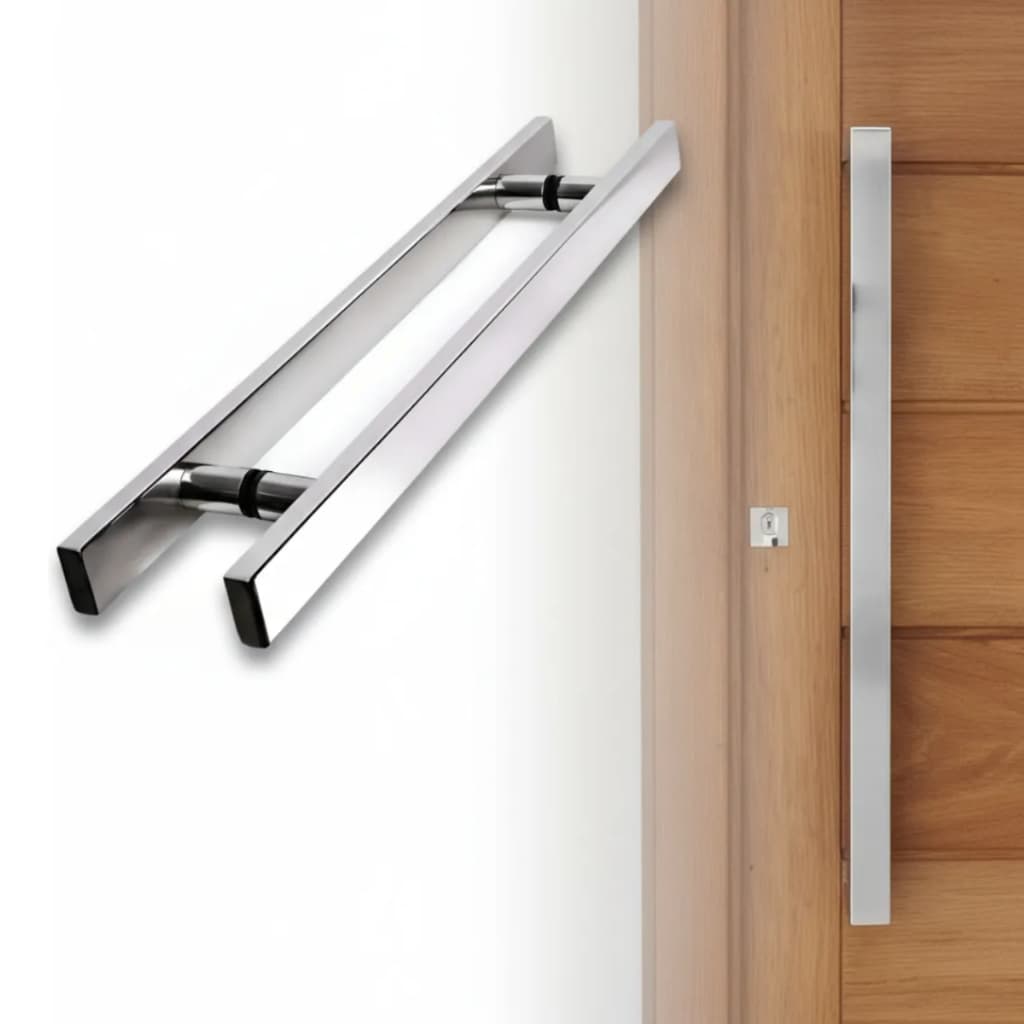 Puxador Inox Retangular para Portas 100cm comprimento por 80cm entre furos Polido