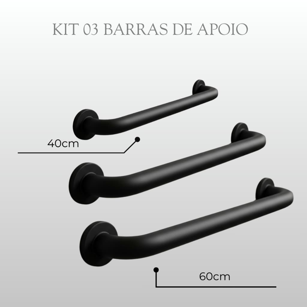 Kit  Barras de Apoio 1un 40cm e 2unds 60cm Alça de Segurança Idosos e Deficientes Várias Cores