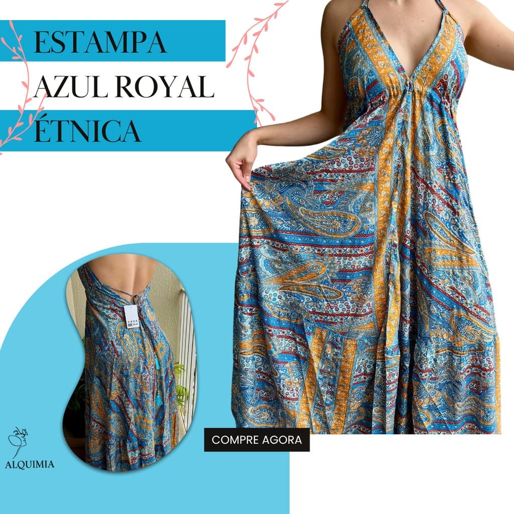 Vestido Longo Feminino Frente Única de Seda Indiana Estampado Boho Chic | Festa & Casual