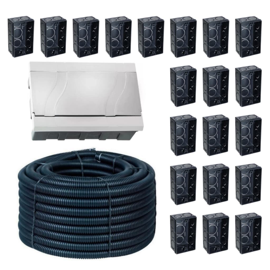 Kit 20 Caixinha De Luz 4x2 Preta + Conduíte 50 Metros 3/4 Corrugado Centro De Distribuição Disjuntor