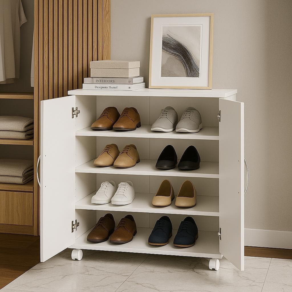 Armário Multiuso 3 Prateleiras Branco | Sapateira até 12 Pares, Porta-Louças e Organizador para Casa | MDP Compacto