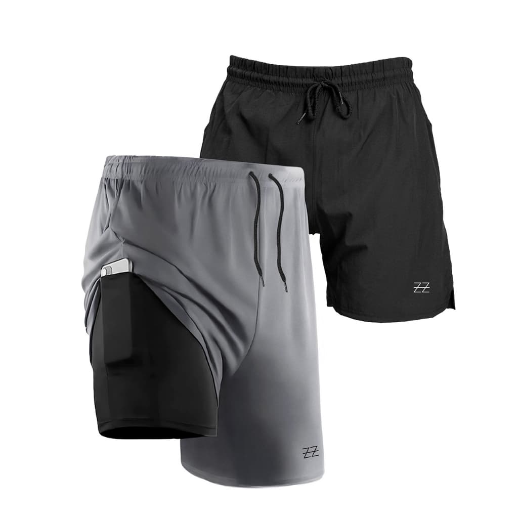 Kit 2 Bermudas masculinas de Compressão com bolso para celular E Cordão de Ajuste academia treino