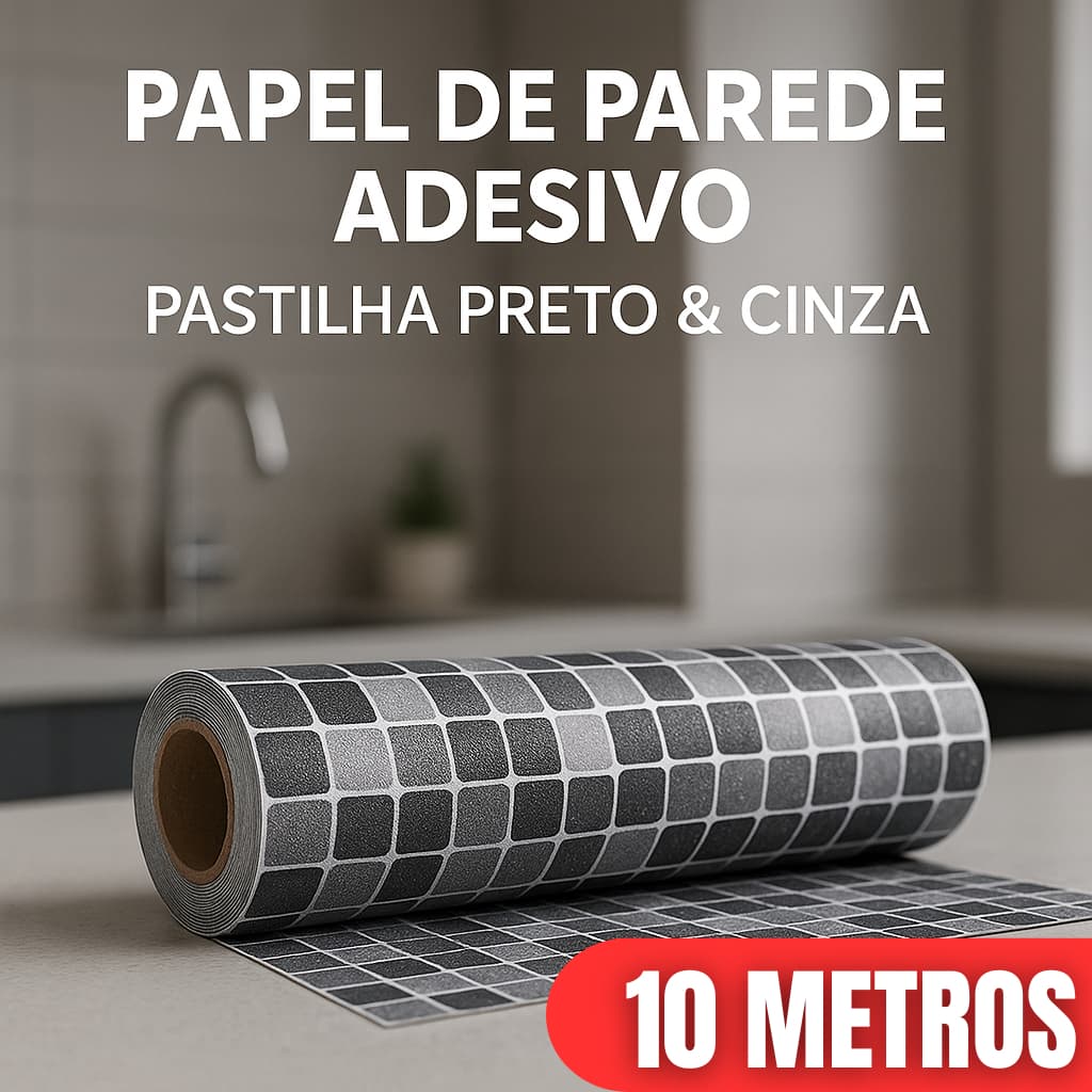 Papel Parede Adesivo Pastilha 5m 10 metros Facil de Aplicar Resistente Agua Lavável Impermeavel
