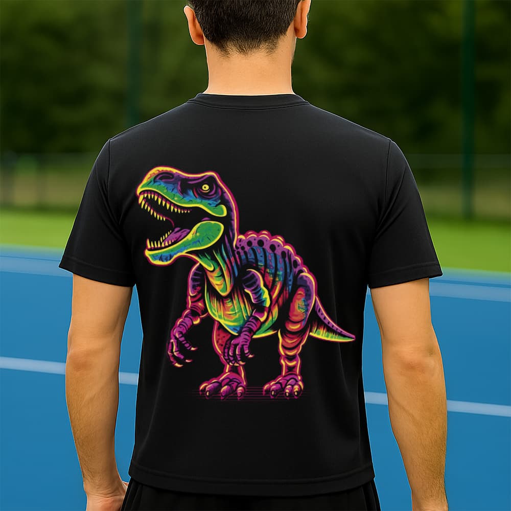 Camiseta Dry Fit Masculina Estampada Dinossauro Colorido P ao GG Leve Respirável Academia Treino
