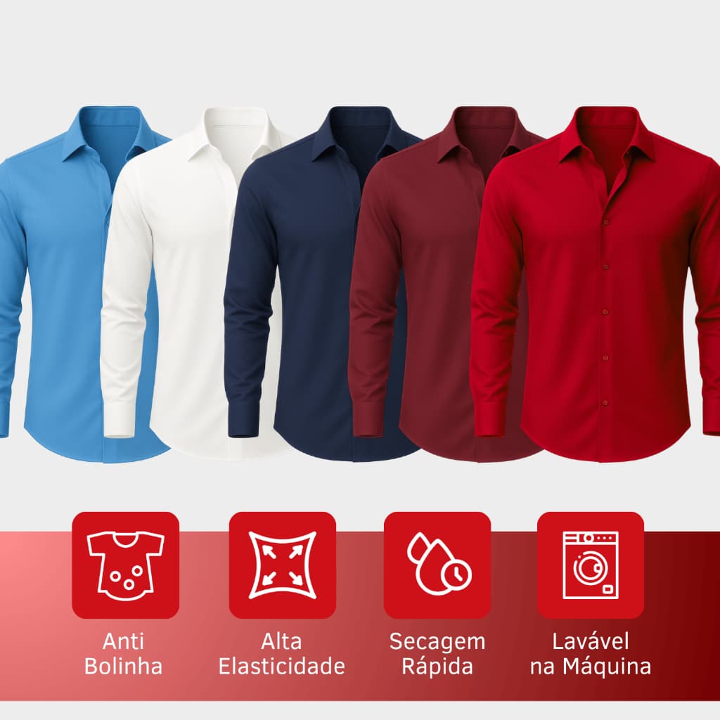 Camisa Social Masculina Manga Longa Slim Lisa Plus Size