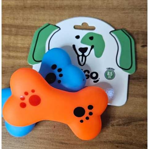 Brinquedo para Pet - Mordedor osso colorido pequeno com apito - Azul e laranja