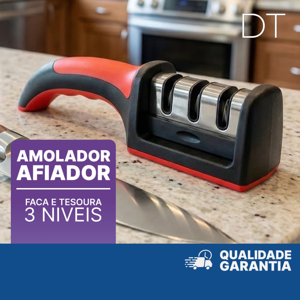 Amolador e Afiador para Faca, Tesoura Profissional Com 3 Níveis de Afiadores Em Aço Inox
