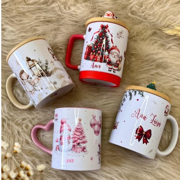 Caneca branca interior e alça vermelha arte feliz natal hôhoho e papai noel 3D gato então é natal eu amo o natal e gatos