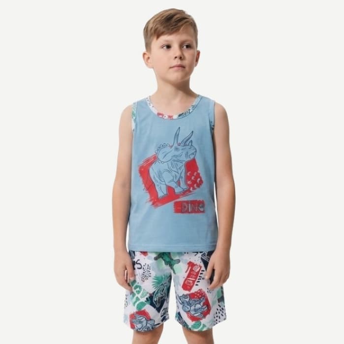 Pijama Infantil Masculino Menino Estampado Azul Conjunto Regata Camisa Short Envio Rápido