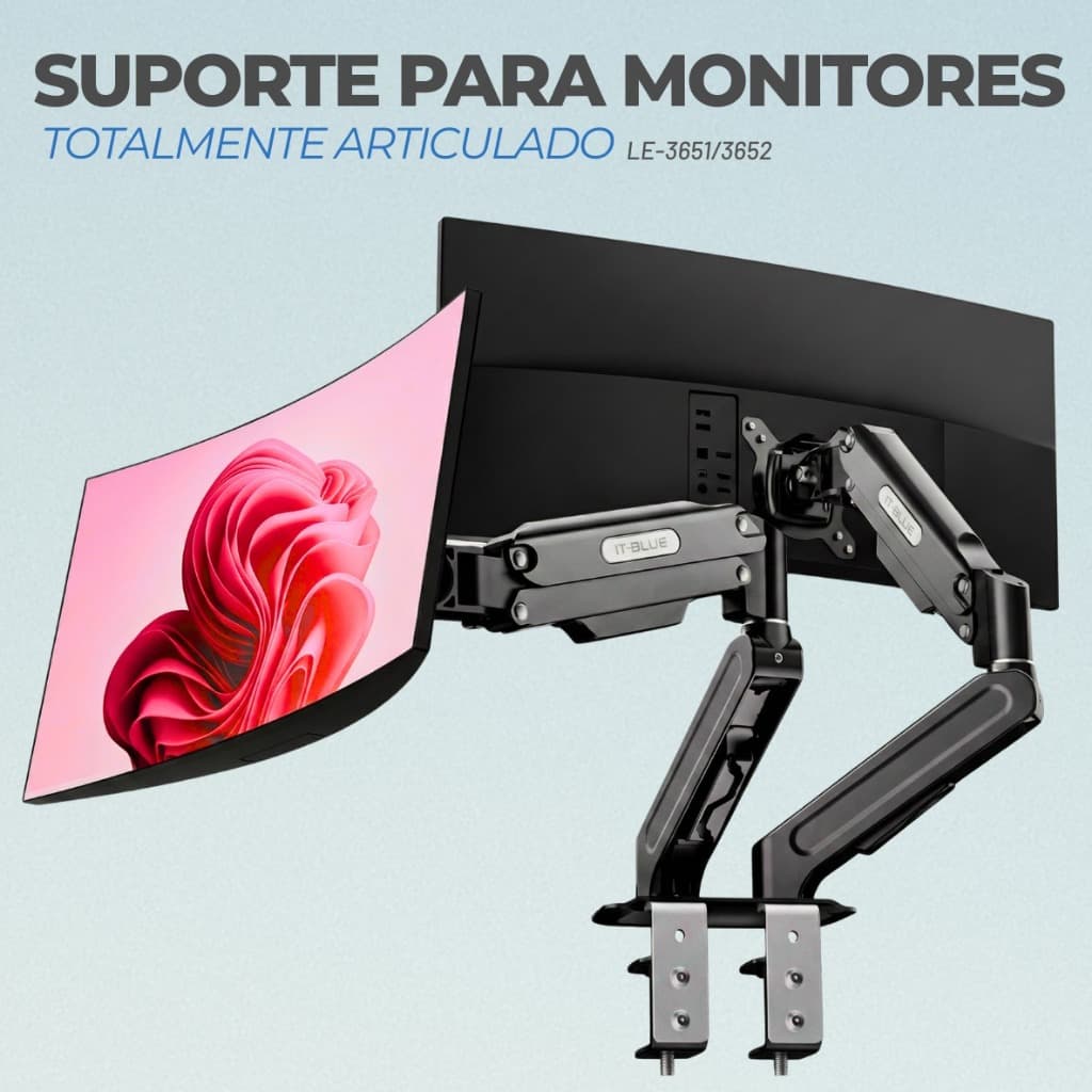 Suporte Mesa Dois Monitores Braço Tv Articulado Home Office Branco IT-BLUE VESA 75X75mm e  100X100mm