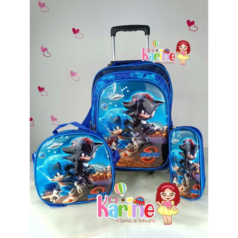 KIT MOCHILA INFANTIL DE COSTAS SONIC/ MOCHILA + LANCHEIRA TÉRMICA + ESTOJO/ MOCHILA PARA MENINO/ MOCHILA SONIC 2026