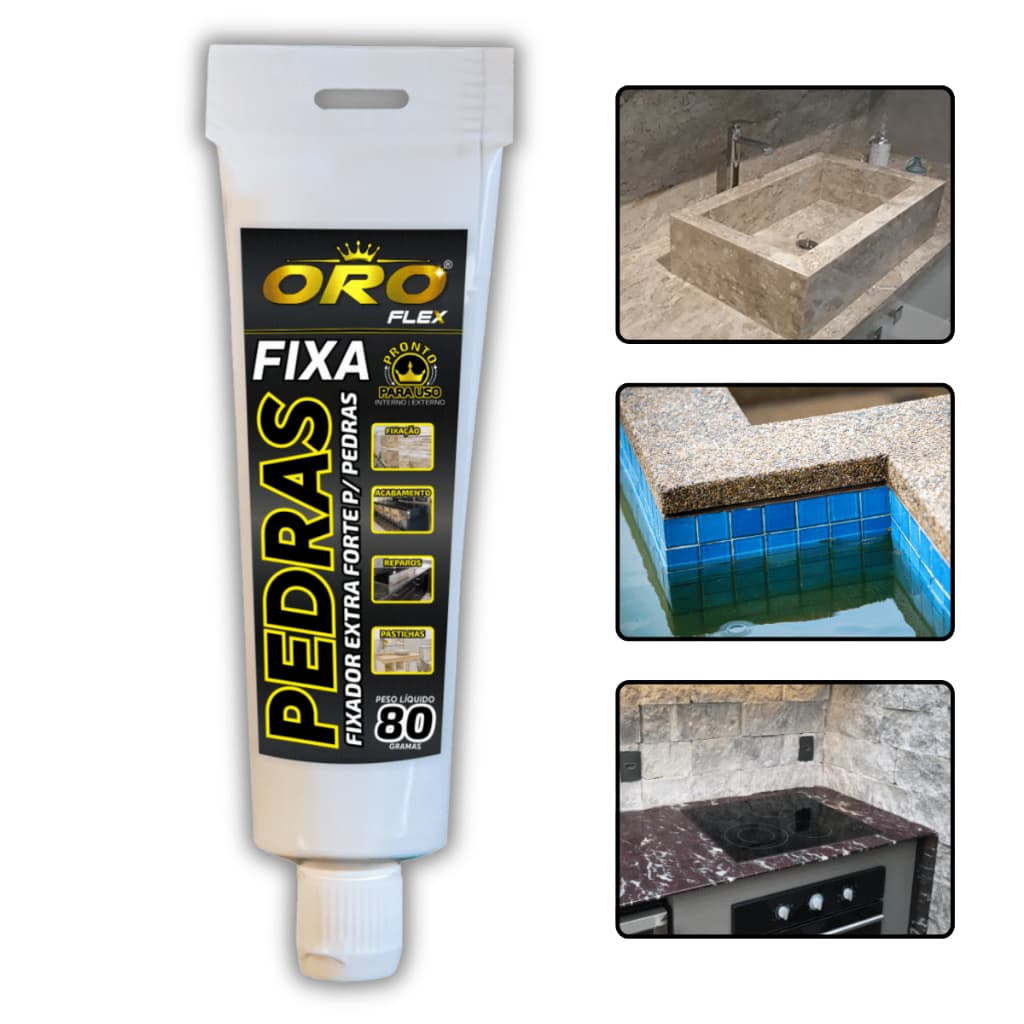 Cola p/ fixação, colagem e reparos FIXA PEDRAS de piscina, marmore, granito pias, cubas 80GR