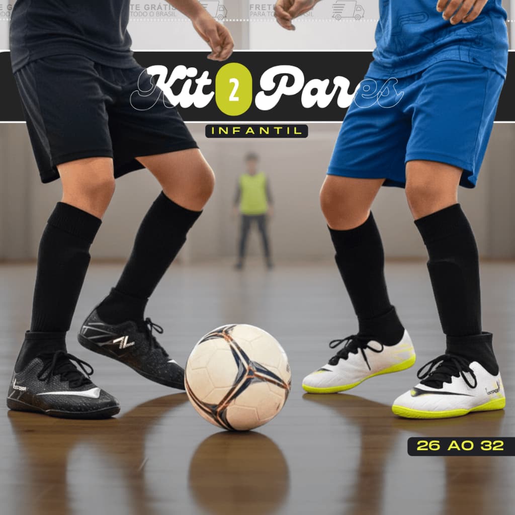 KIT 2 Chuteira Infantil Futsal 26 ao 33 Impacto e Precisão Direto da Fábrica Várias Cores