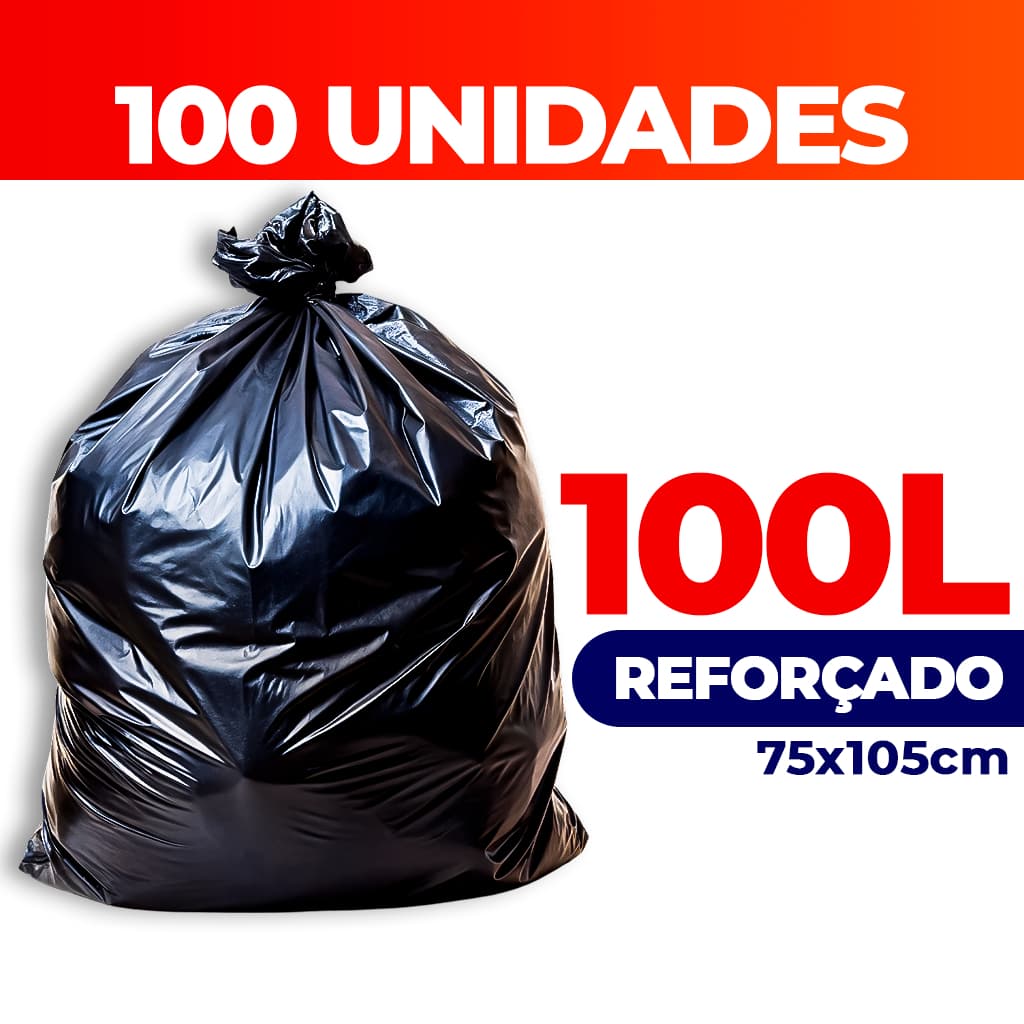 Saco de Lixo 100 Litros Reforçado 100 Unidades de Saco Para Lixo Preto
