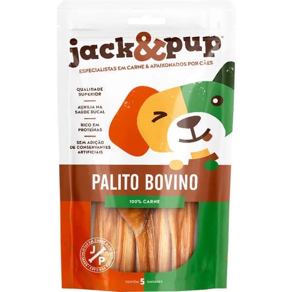 Petisco Natural Para Cachorro Palito Bovino 5und (Bexiga Bovina) Mordedor Jack e Pup Delicioso