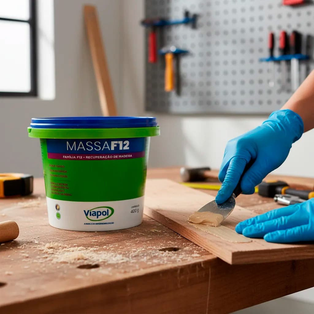 Massa para Reparo Madeira 400g Viapol F12 Mogno Calafetar Assoalhos Móveis Portas Fácil Aplicação