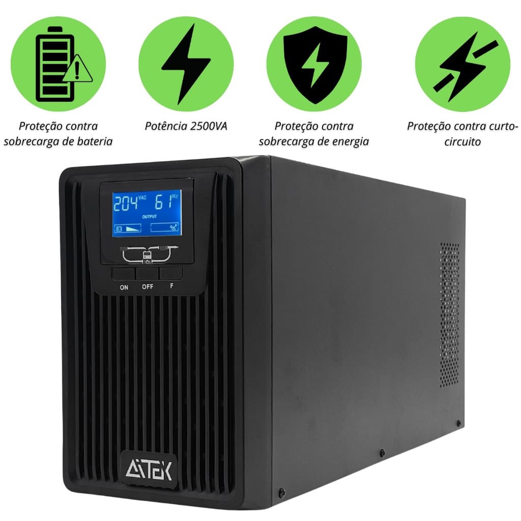 No Break Online Senoidal Pura 2500VA AITEK ANB OL2500P 1800W 220V Energia Estável para Equipamentos