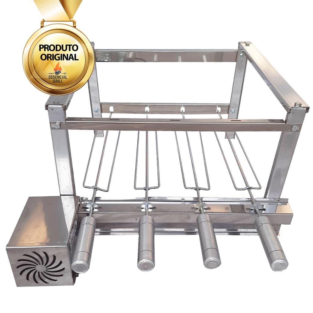 Kit Churrasqueira Giratória Inox Elétrica 4 Espetos Grill