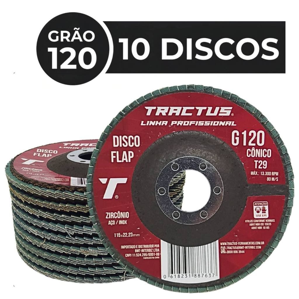 Kit 10 Disco Flap 115mm 4.1/2 Esmerilhadeira Lixadeira Madeira E Aço Inox Grão120