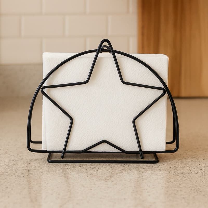 Porta Guardanapo Estrela Preto em Ferro Decoração de Mesa, Suporte Para Guardanapo