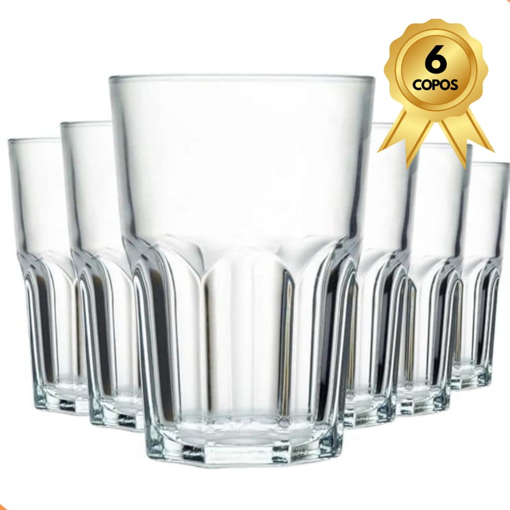Jogo De Copos Em Vidro Água Suco Drink Refrigerante 350ml