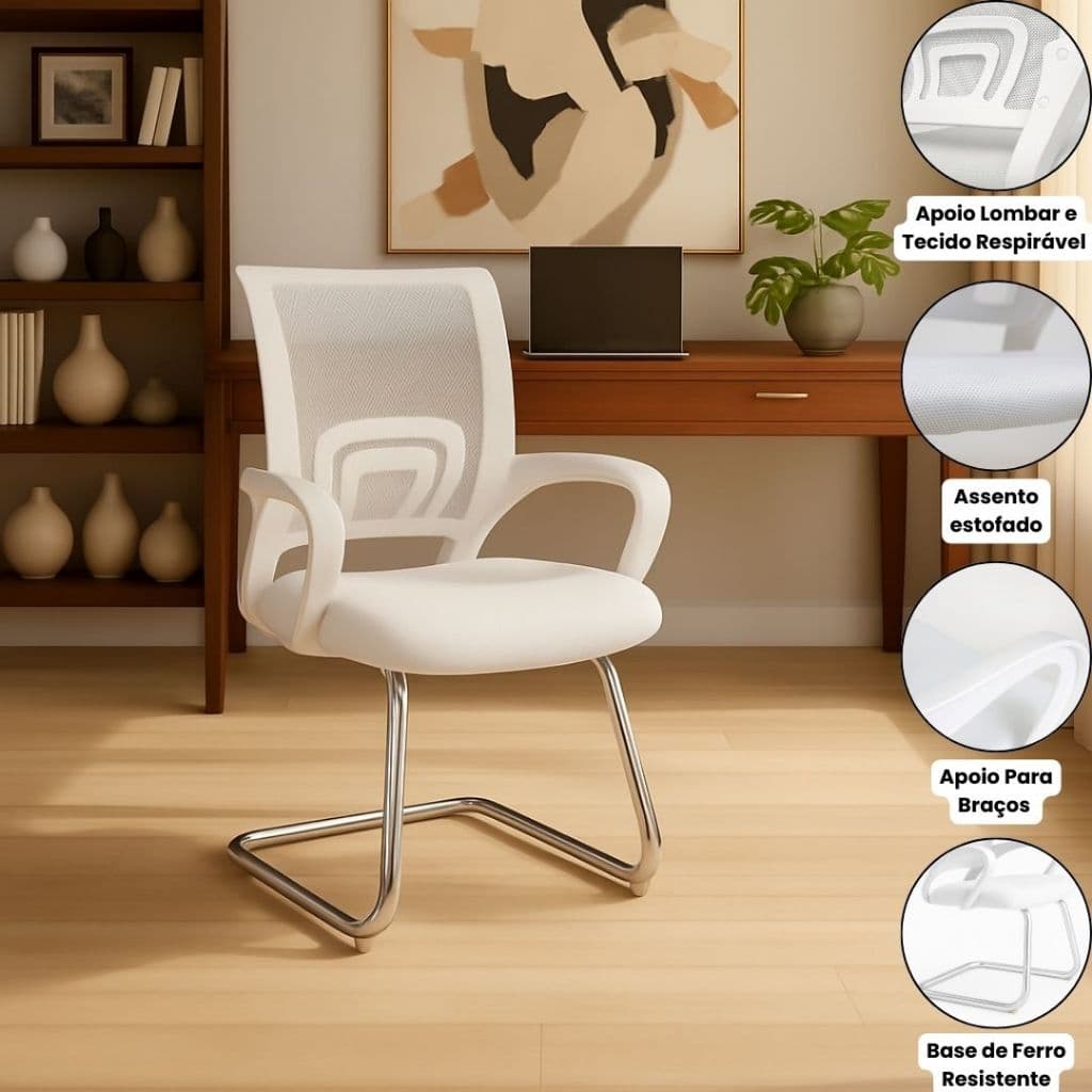 Cadeira De Escritório Office Mesh Fixa Ergonômica Estofado Tecido Respirável Apoio Lombar Suporta 120kg