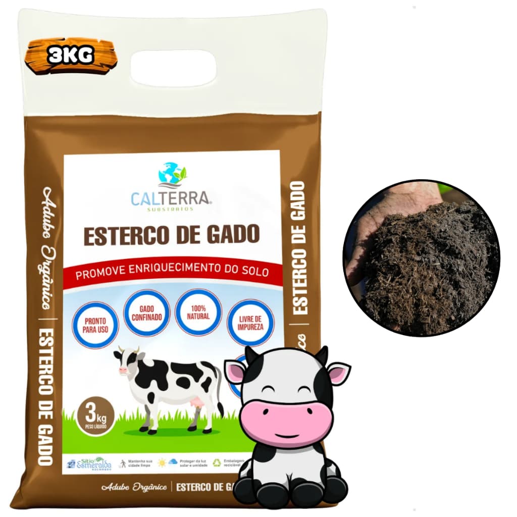 Esterco De Gado Bovino Adubo Fertilizante Orgânico Planta Grama Vaso 3kg