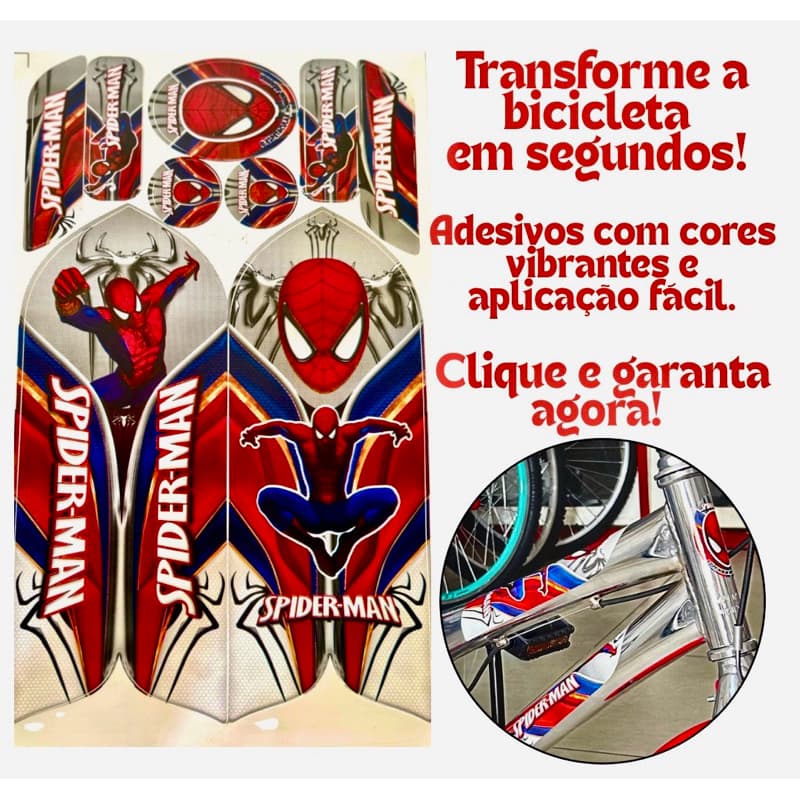 Adesivo Homem Aranha Spiderman Bicicleta Cartela Quadro