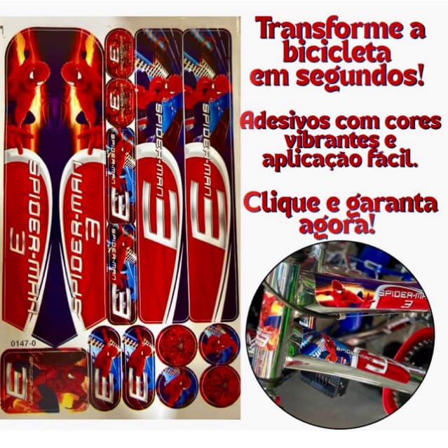 Adesivo Homem Aranha 3 Spiderman Cartela para Bicicleta Infantil Bike