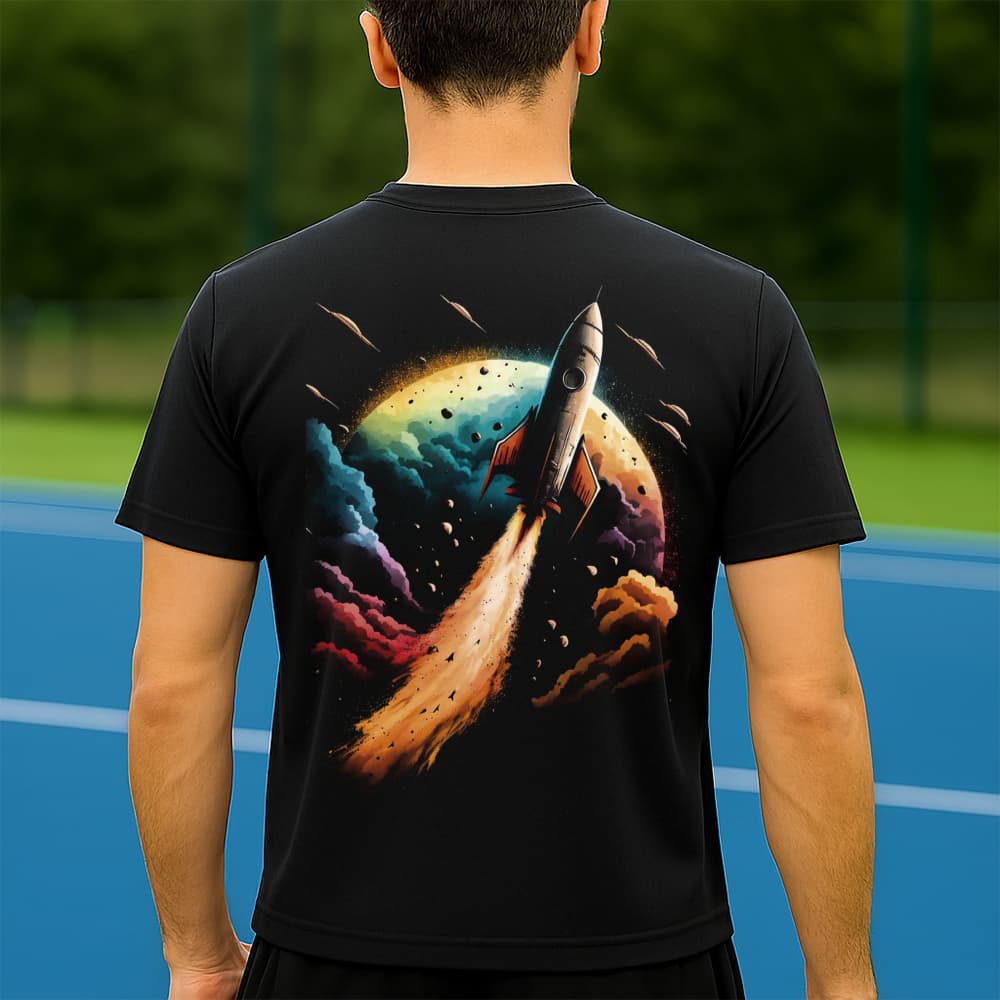 Camiseta Dry Fit Masculina Estampada Nave no Planeta P ao GG Leve Respirável Academia Treino
