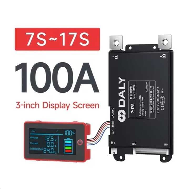 BMS Daly Smart 48V 7-17S  3 polegadas + LCD  100A Bluetooth embutido Lifepo4 Li-Ion LTO 2025