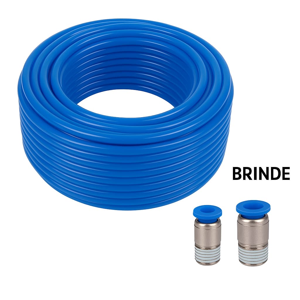 Mangueira Pneumática 8mm PU 10 metros + (2 Conexões BSP 1/4 Brinde )– Alta Pressão 150PSI