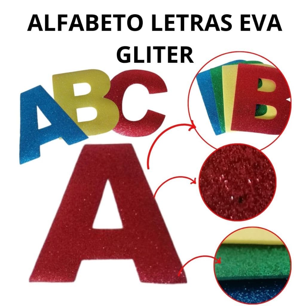 ALFABETO COMPLETO  GLITER LETRAS EVA 13CM
