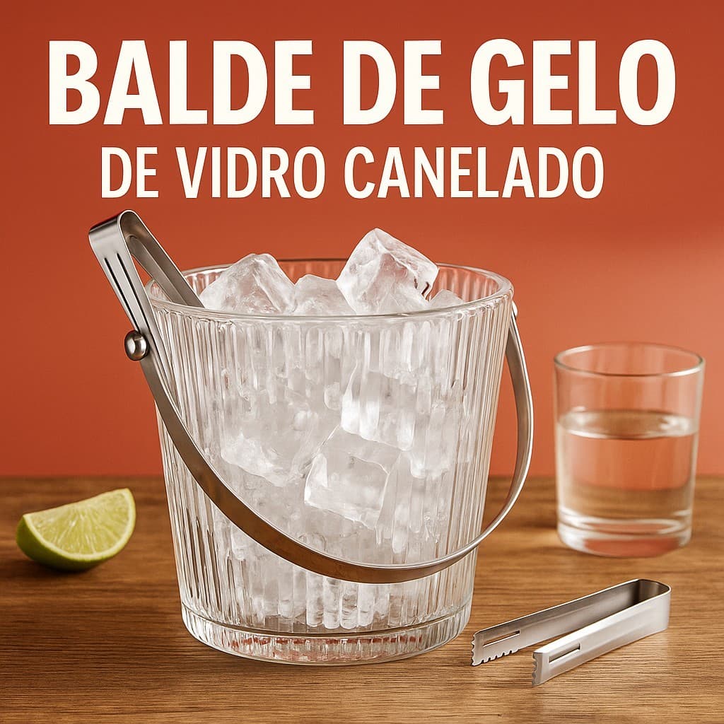 Balde de Gelo de Vidro com Pegador de Inox 1 Litro – Balde para Whisky, Espumante e Kit Bar