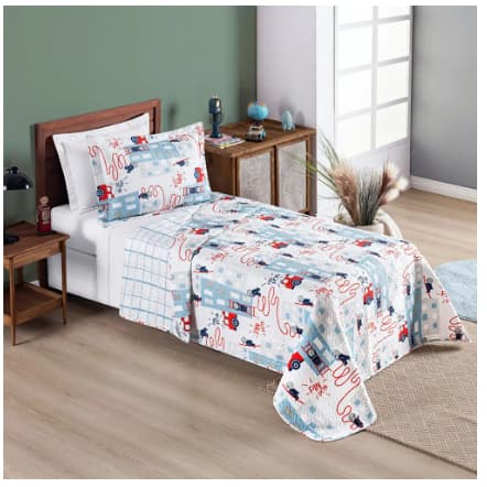 Colcha Solteiro Bouti Kids Dupla Face Estampado 2 Peças - Bombeiro