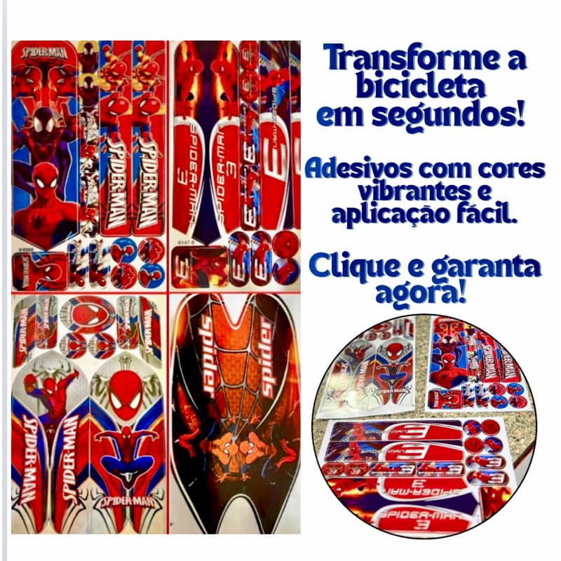 Adesivo Homem Aranha Bicicleta Cartela Spiderman Bike Infantil